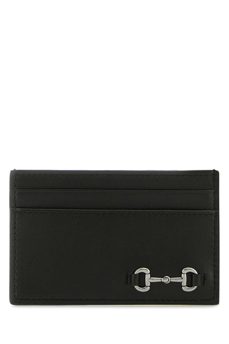 Gucci Exterior: 100% Calf; Finishing: Silver metal card case in black