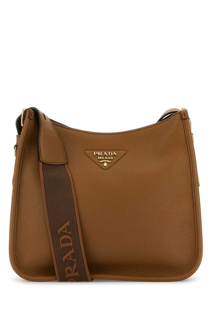 Prada Exterior: 100% Calf. Lining: 100% Fabric. Finishing: Golden metal shoulder bag in brown