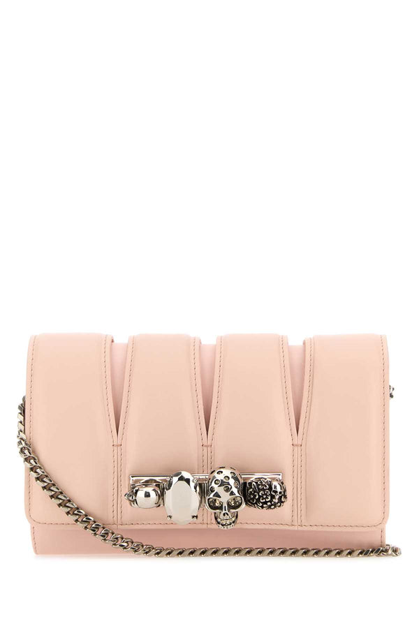 Alexander McQueen Exterior: 70% Calf 30% Lamb; Lining: 100% Suede; Finishing: Antiqued golden metal clutch in pink