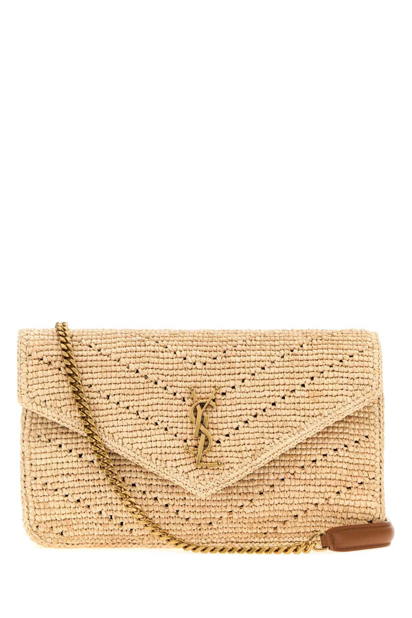 Saint Laurent Loulou Exterior: 100% Raffia; Finishing: Antiqued golden metal shoulder bag in brown