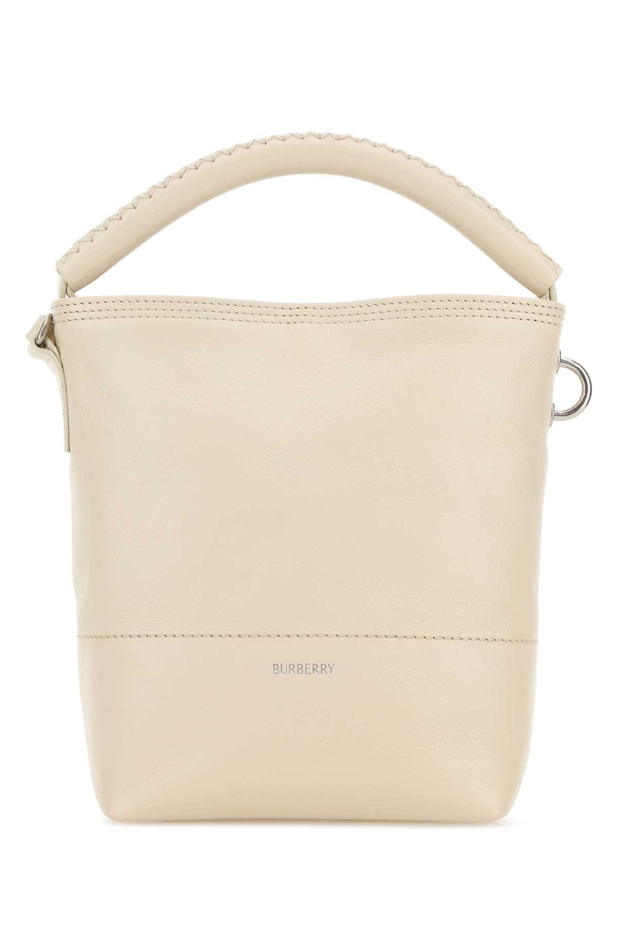 Burberry Clip 100% calf grain leather bucket bag in beige