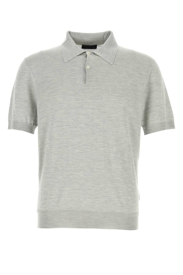 Prada 100% Recycled silk polo shirt in gray