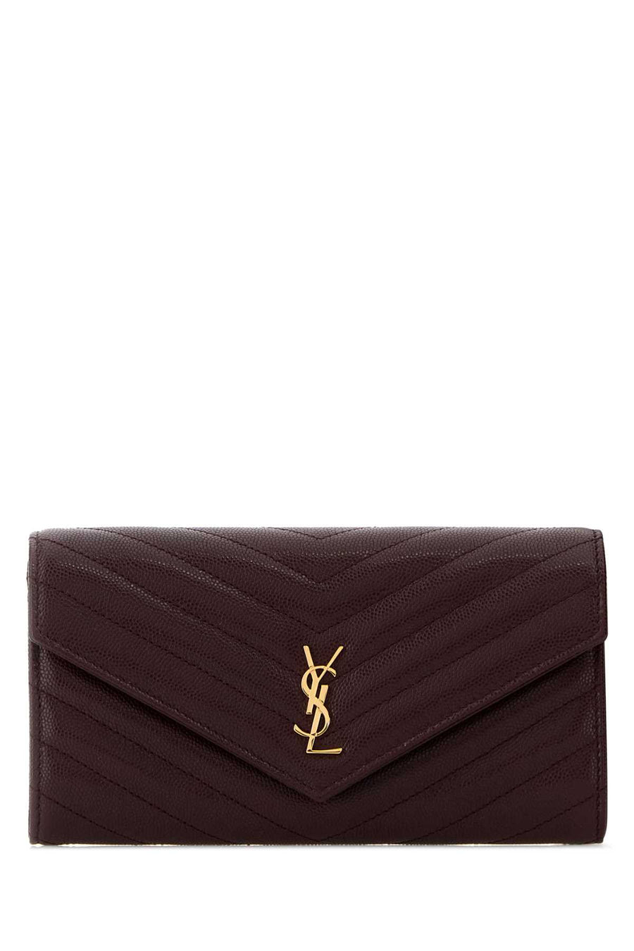 Saint Laurent Exterior: 100% Leather; Finishing: Golden metal wallet in purple
