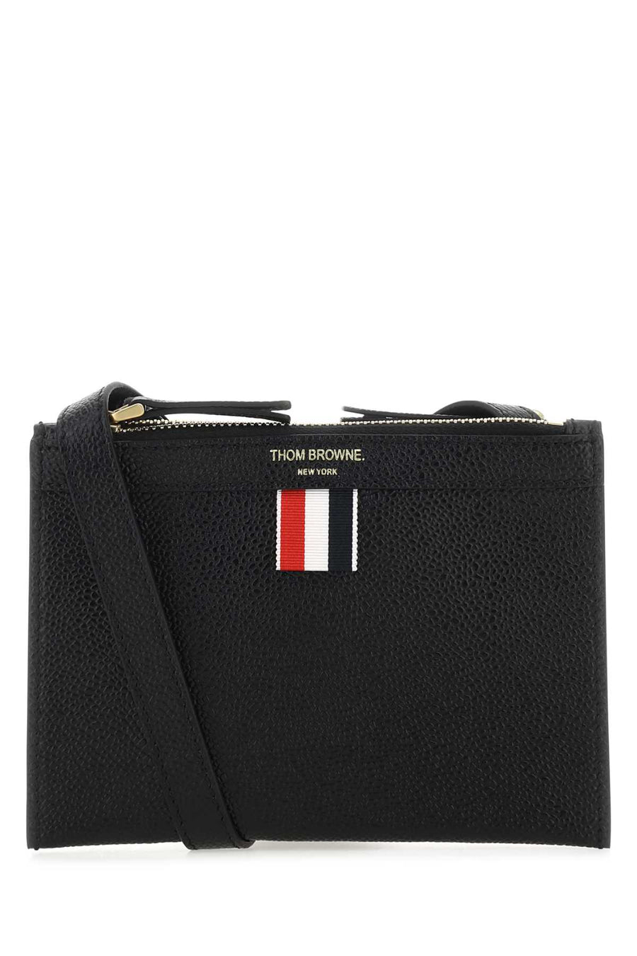 Thom Browne Exterior: 100% Leather. Lining: 100% Leather. Finishing: Golden metal card case in black