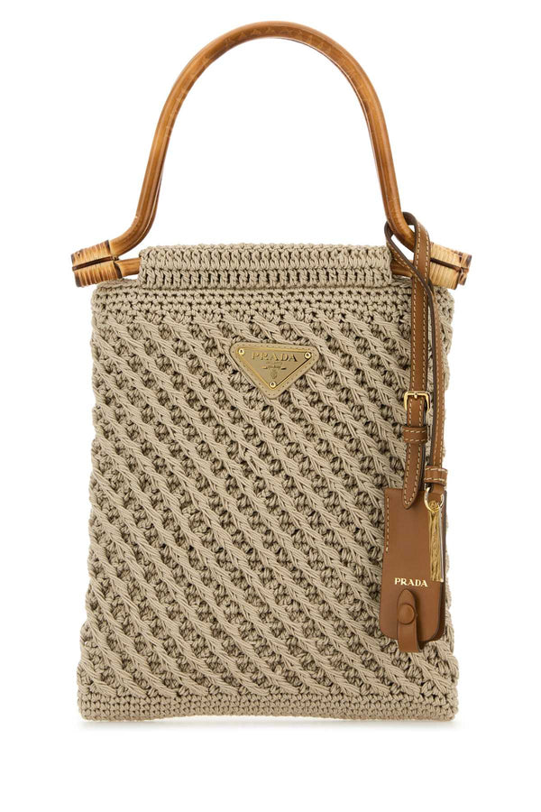Prada Mano 100% Cotton top handle bag in beige