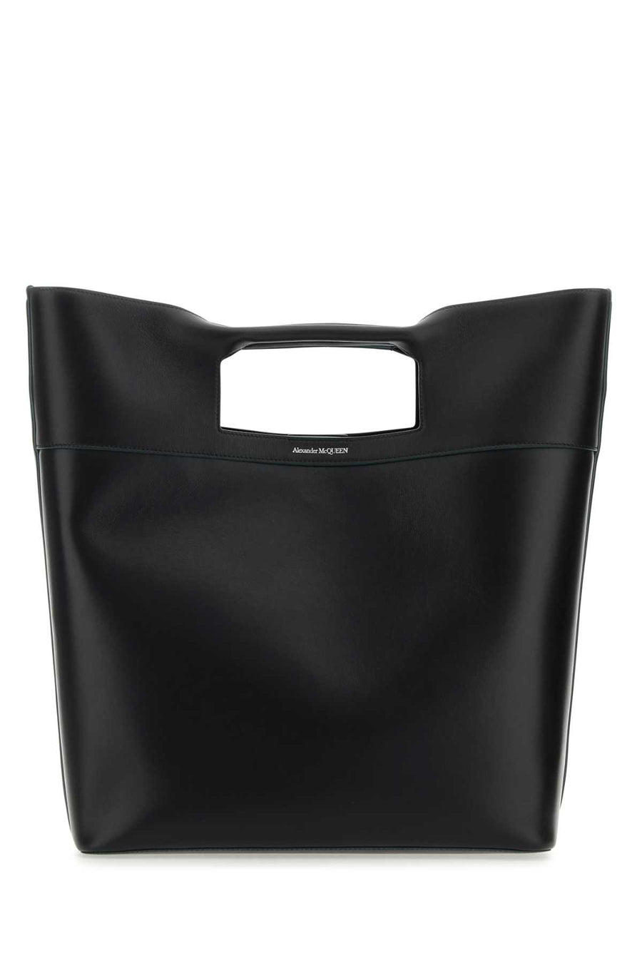 Alexander McQueen Exterior: 100% Calf; Interior: 100% Suede; Finishing: Silver metal tote bag in black