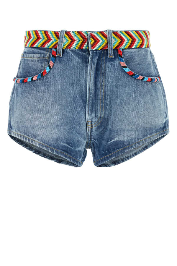 Alanui Savannah 100% Cotton denim shorts in blue