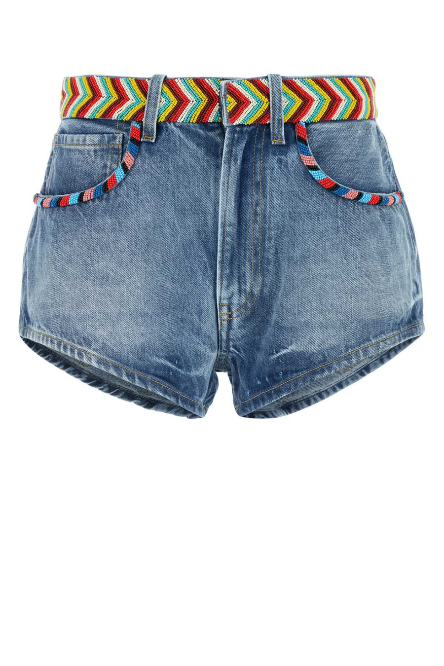 Alanui Savannah 100% Cotton denim shorts in blue