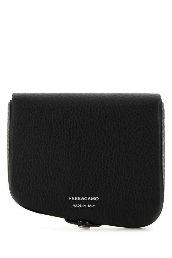 Ferragamo Nero Exterior: 100% Calf; Finishing: Silver metal wallet in black