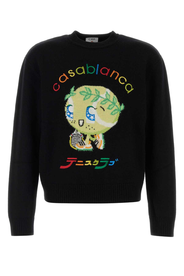 Casablanca Intarsia 100% Merino wool sweater in black