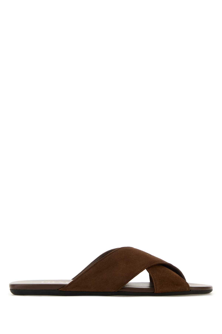 Prada Exterior: 100% Suede; Interior: 100% Leather; Sole: Rubber slipper in brown