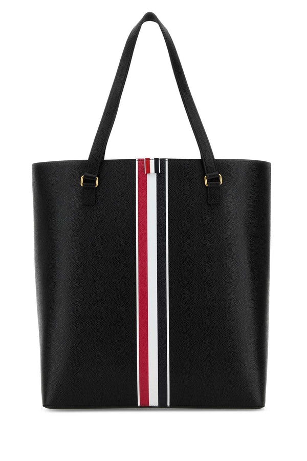 Thom Browne 100% calf full grain leather; lining: 100% polyester tote bag in black