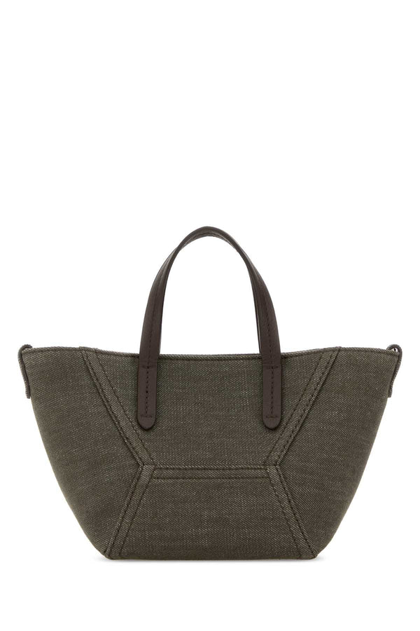 Brunello Cucinelli Exterior: 100% Fabric; Lining: 100% Fabric; Finishing: Ruthenium shoulder bag in green