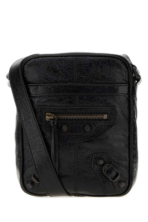 Balenciaga City Exterior: 100% Lamb; Lining: 100% Fabric; Finishing: Ruthenium crossbody bag in black
