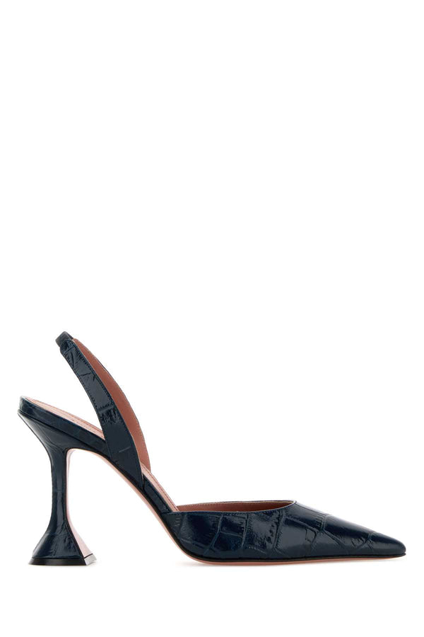 Amina Muaddi Exterior: 100% Leather slingback heel in navy