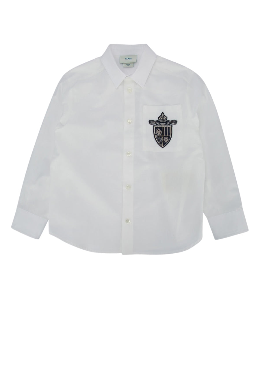 Fendi Kids Popeline 100% Cotton with blended blend detail shirt in white