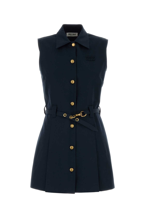 Navy Blue Poplin Mini Dress Exterior: Cotton Abiti