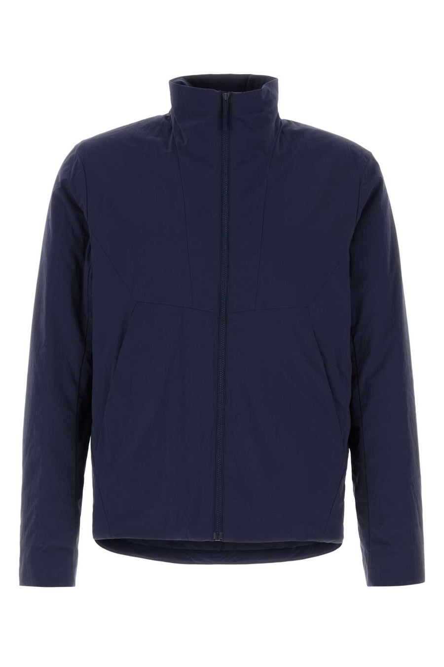 Veilance Insulated Exterior: 95% Nylon 5% Elastane; Lining: 88% Nylon 12% Elastane jacket in navy