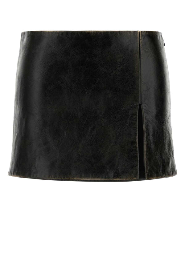 Miu Miu Pelle Exterior: 100% Calf Leather; Lining: 93% Cupro 7% Elastane skirt in black