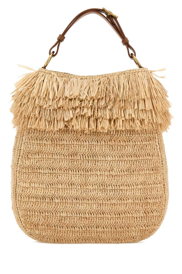 Saint Laurent Roady Exterior: 100% Raffia; Finishing: Antiqued golden metal shoulder bag in brown