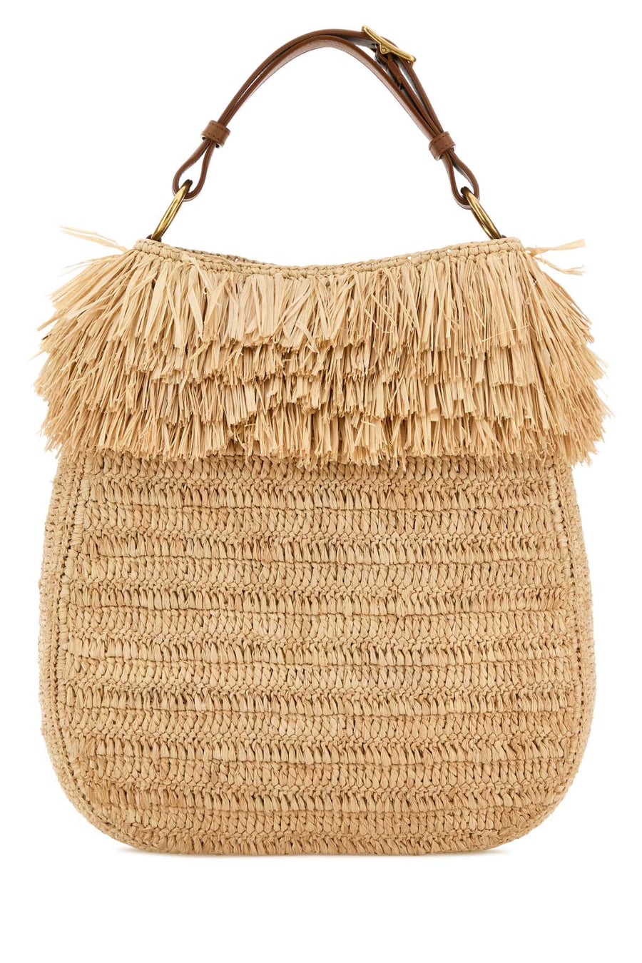 Saint Laurent Roady Exterior: 100% Raffia; Finishing: Antiqued golden metal shoulder bag in brown