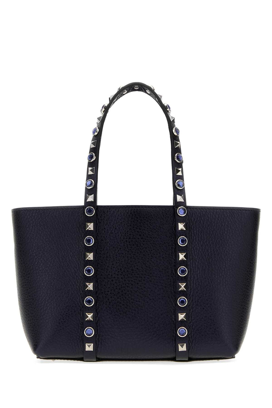 Valentino Garavani Exterior: 100% Leather; Finishing: Silver metal tote bag in navy