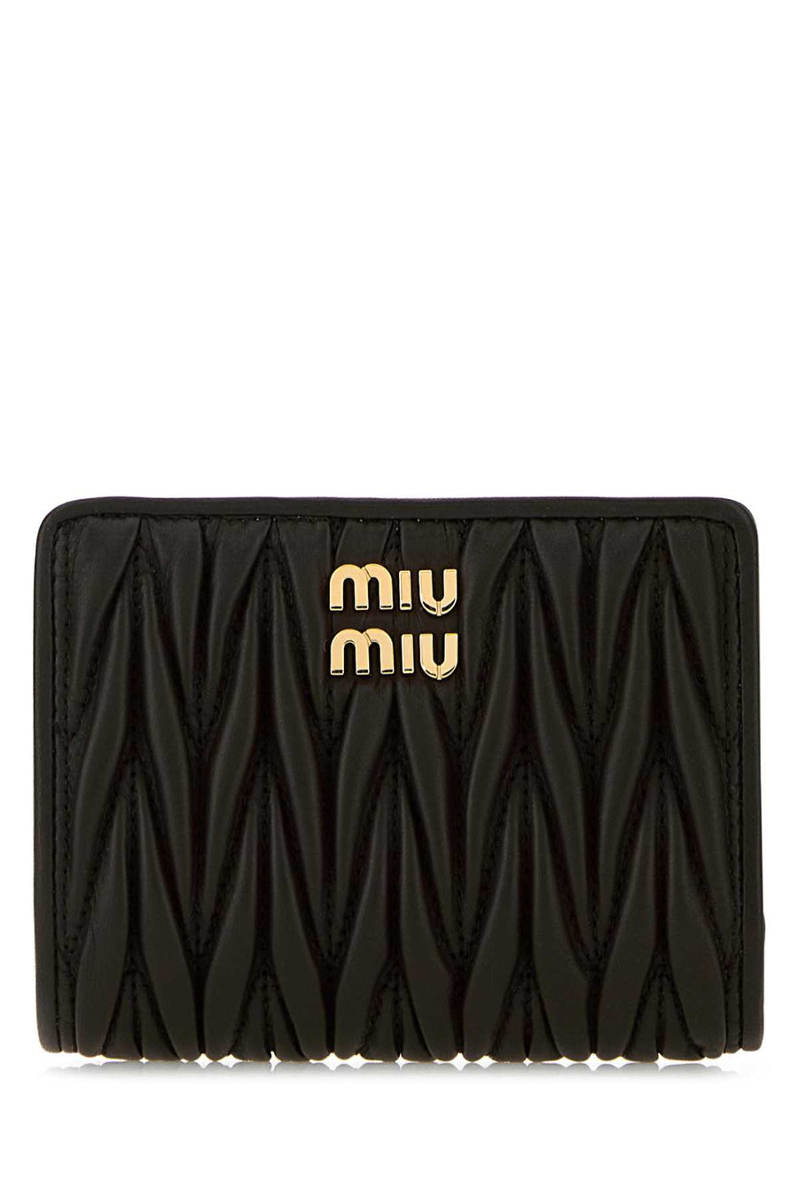 Miu Miu Exterior: 100% Leather; Finishing: Golden metal wallet in black