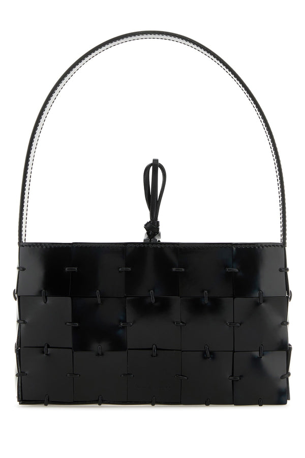 Amina Muaddi Blacksilver Leather shoulder bag in black