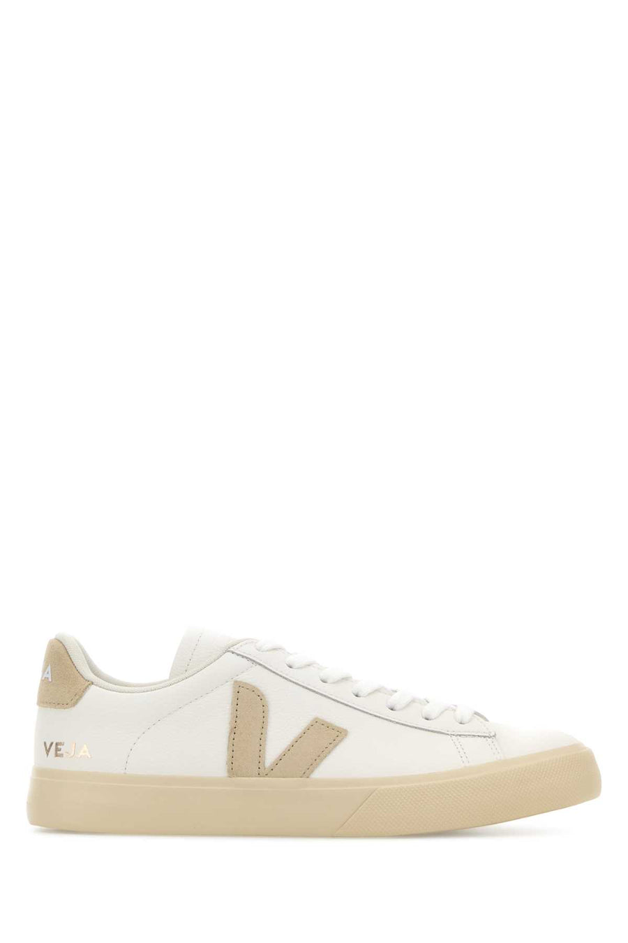 Veja Exterior: 100% Chromefree leather; Interior: 100% Recycled polyester; Sole: 31% Amazonian rubber sneaker in white