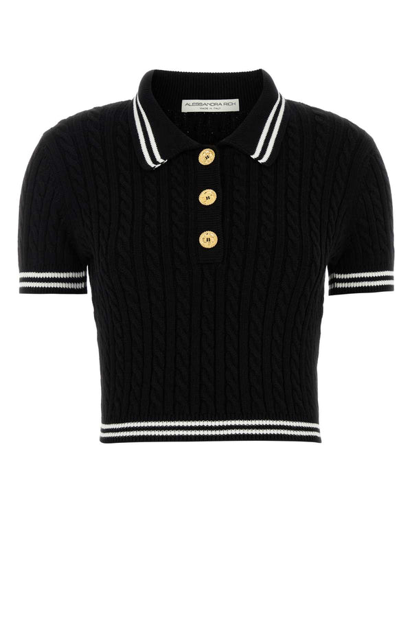 Alessandra Rich Blend 100% Cotton polo shirt in black