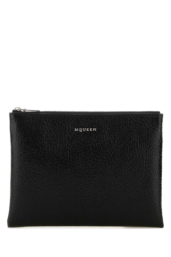 Alexander McQueen Pouch Exterior: 100% Leather; Finishing: Silver metal clutch in black