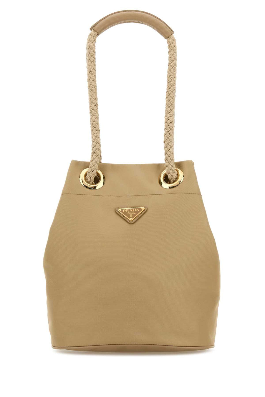Prada 100% recycled polyamide bucket bag in beige