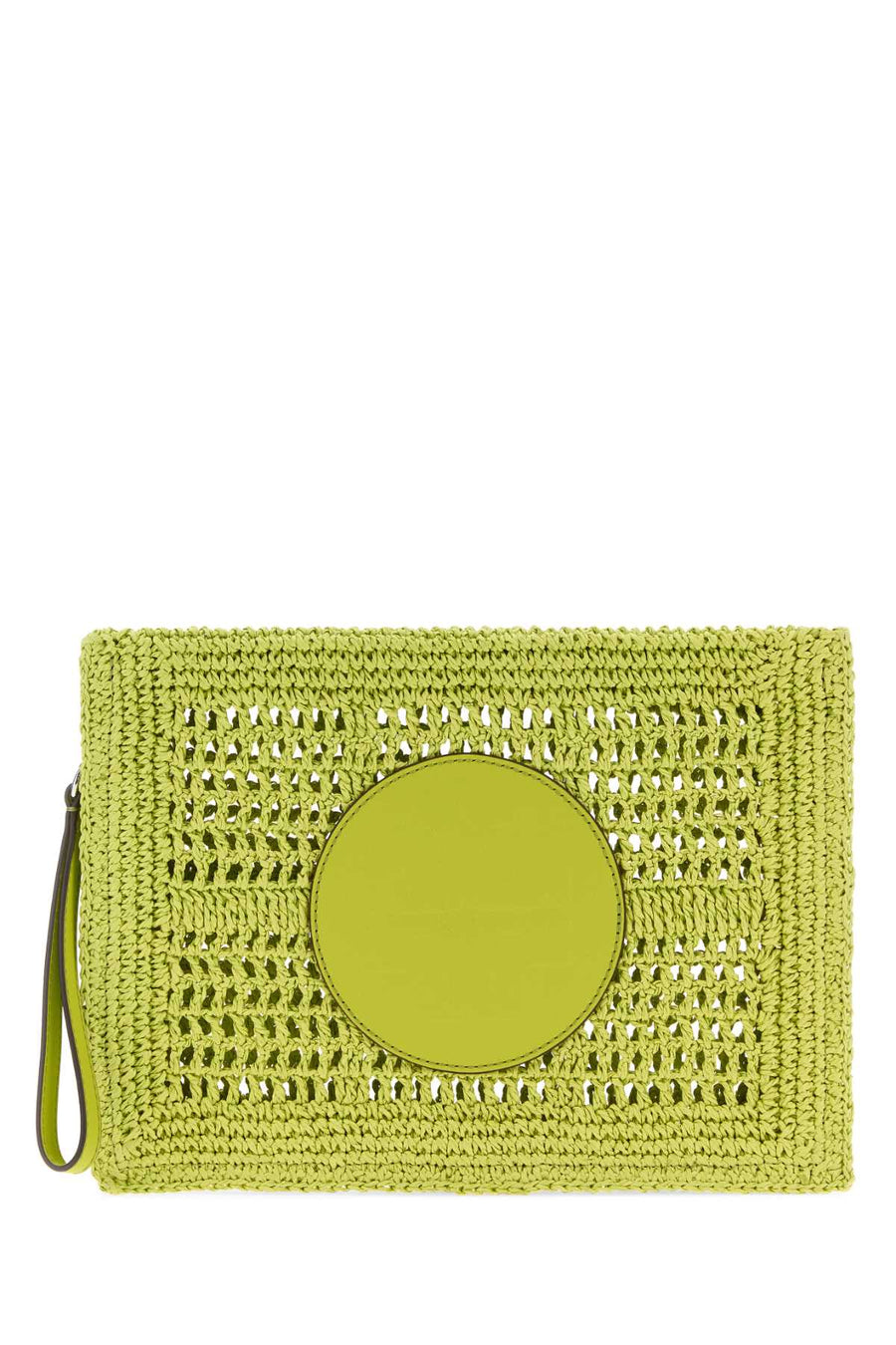Tory Burch Pouch Exterior: 100% Raffia; Finishing: Silver metal clutch in green