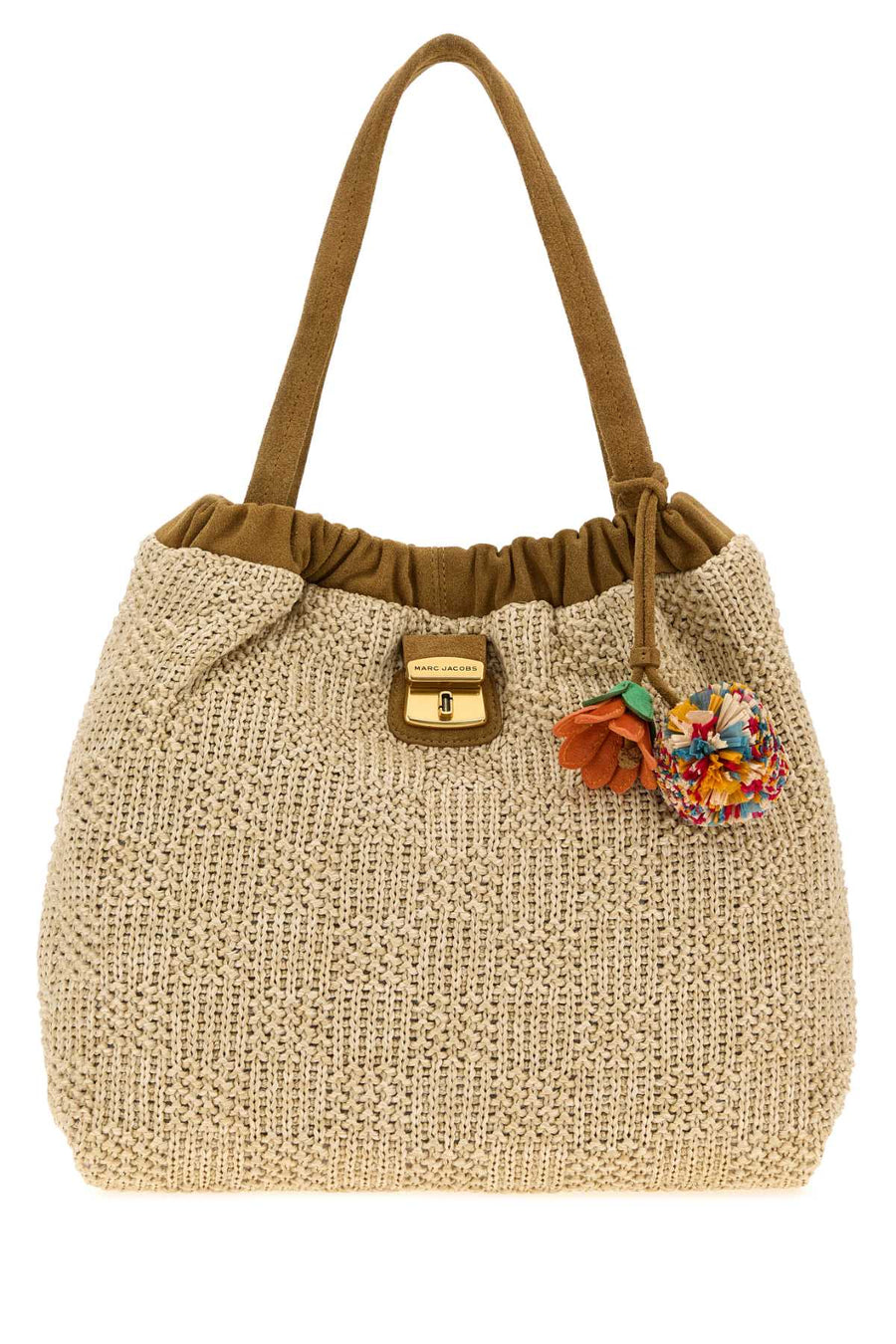 Marc Jacobs Tote Exterior: 100% Raffia; Lining: 100% Fabric; Finishing: Antiqued golden metal shoulder bag in beige