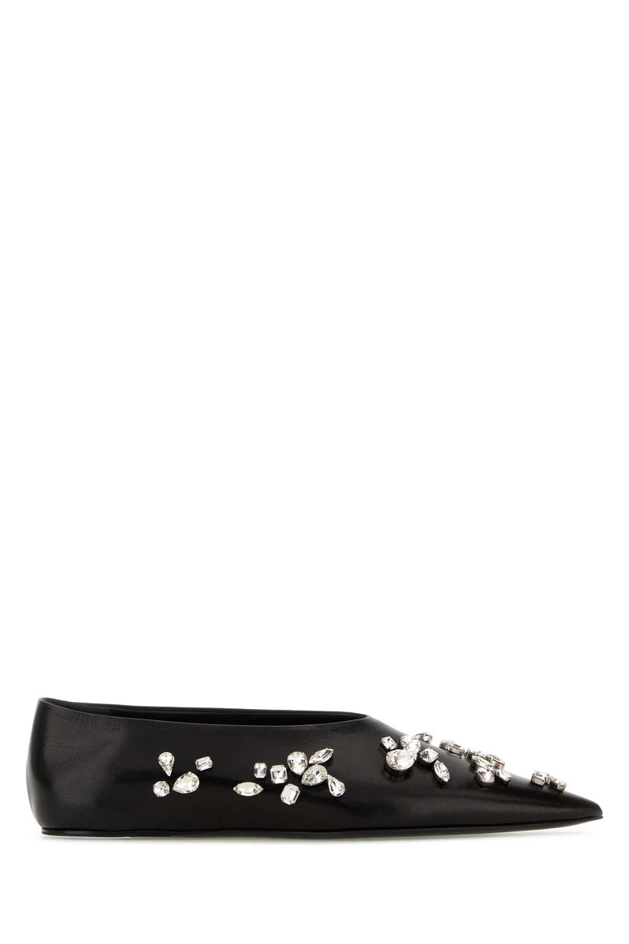 Jil Sander Upper: 100% kid leather; Lining: 100% sheep leather; Sole: 100% cow leather; Embellishments: 100% glass ballet flat in black