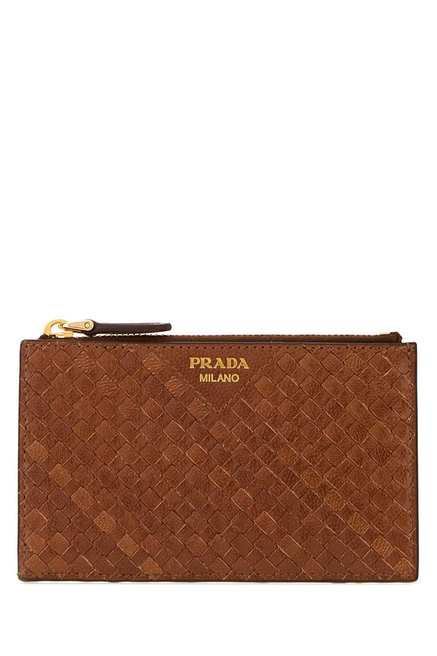 Prada Exterior: 100% Leather; Finishing: Golden metal card case in brown