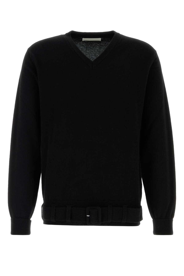 Random Identities Belted 70% Merino wool sweater in black