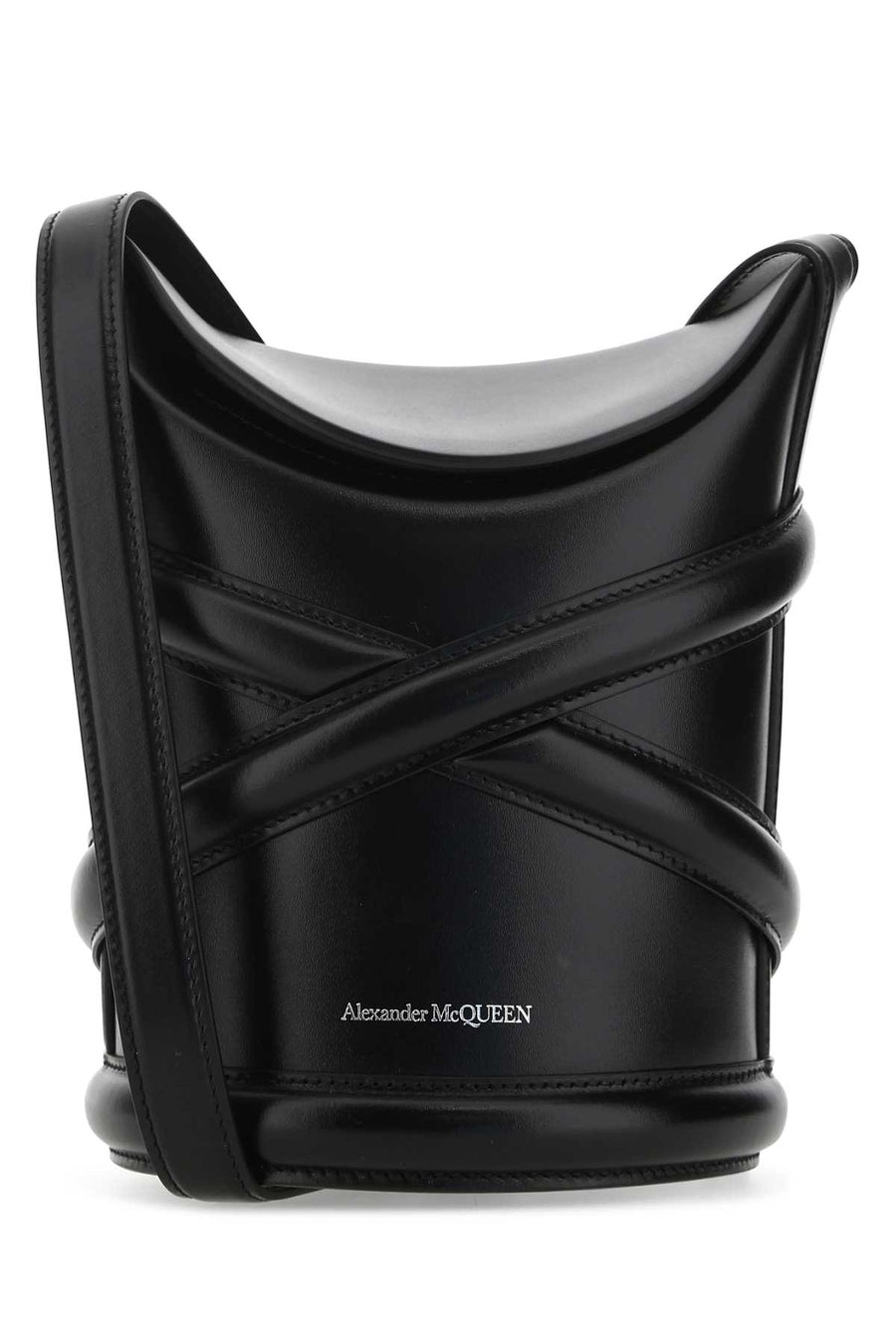 Alexander McQueen Exterior: 100% Calf Lining: 100% Leather Finishing: Silver metal bucket bag in black