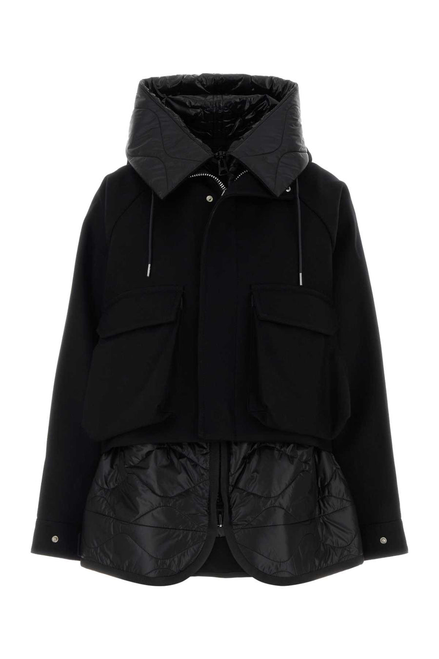Sacai Melton Exterior 1: 100% Nylon down jacket in black