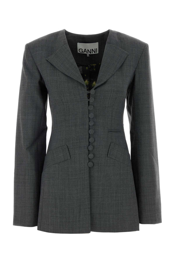 Ganni Melange Exterior: 50% Wool 50% Polyethylene; Lining: 100% Polyester blazer in gray