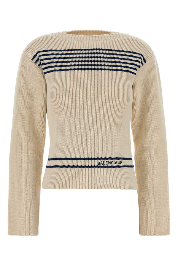 Balenciaga Boatneck 100% Cotton sweater in beige