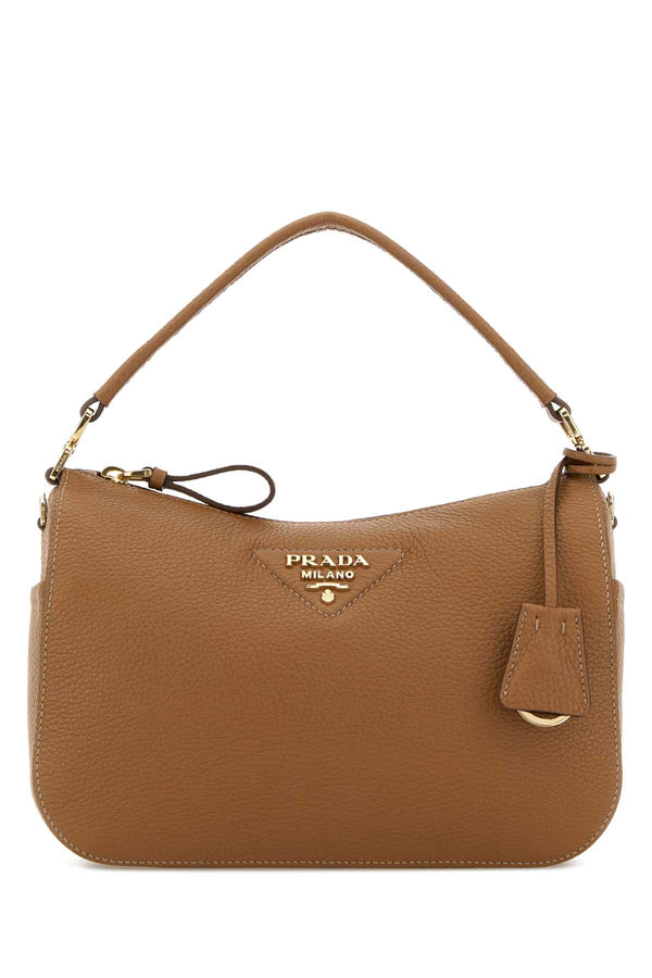 Prada Exterior: 100% Calf; Lining: 100% Fabric; Finishing: Golden metal shoulder bag in brown