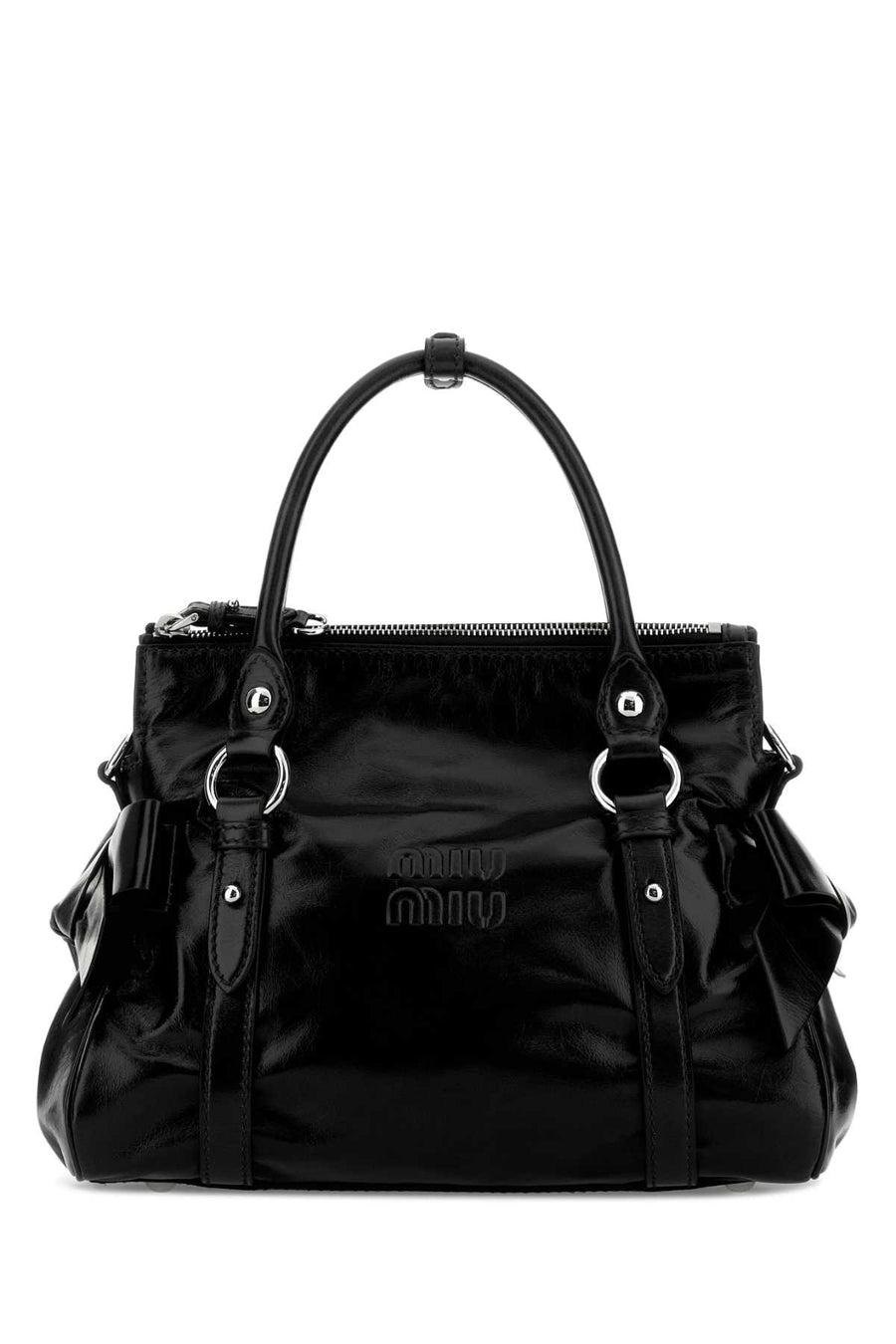 Miu Miu Exterior: 100% Calf. Lining: 100% Fabric. Finishing: Silver metal shoulder bag in black