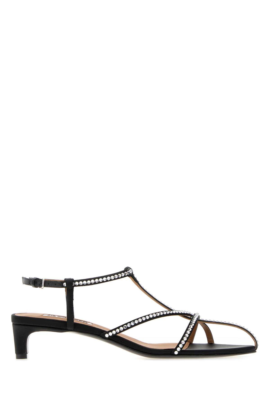 Jil Sander Exterior: 44% Cotton 36% Acetate 16% Nylon 4% Elastane; Interior: 100% Ovine leather; Sole: Leather heel sandal in black