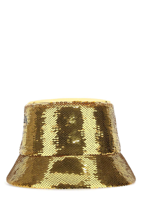 Prada CAPPELLO Exterior: 72% Viscose 28% Silk; Lining: 100% Cotton bucket hat in gold