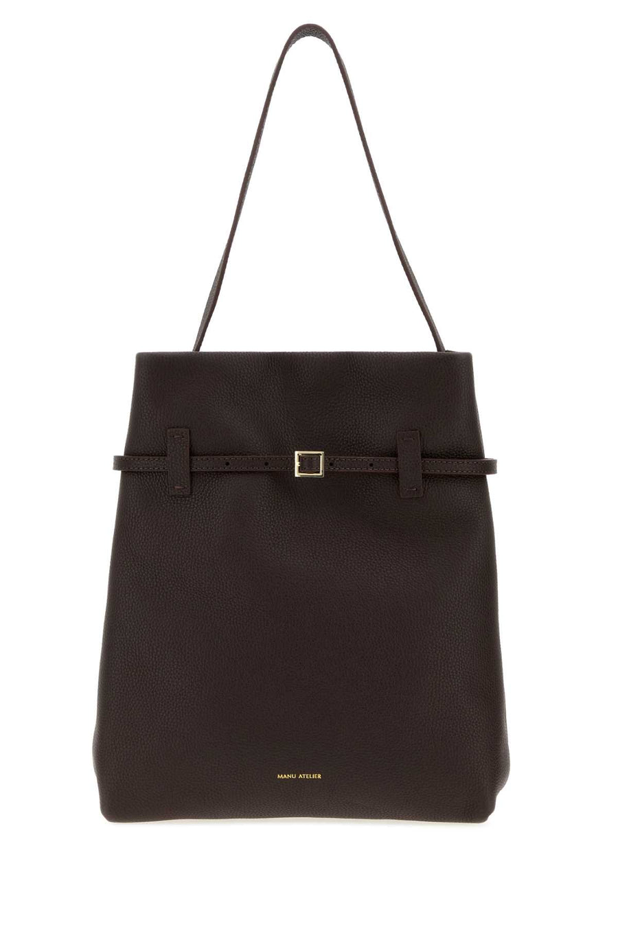 Manu Atelier Jour Exterior: 100% Calf Leather. Lining: 100% Fabric. Finishing: Golden metal shoulder bag in brown