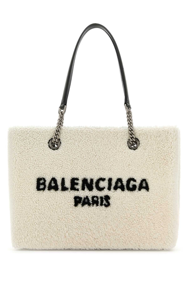 Balenciaga Exterior: 100% Shearling tote bag in white