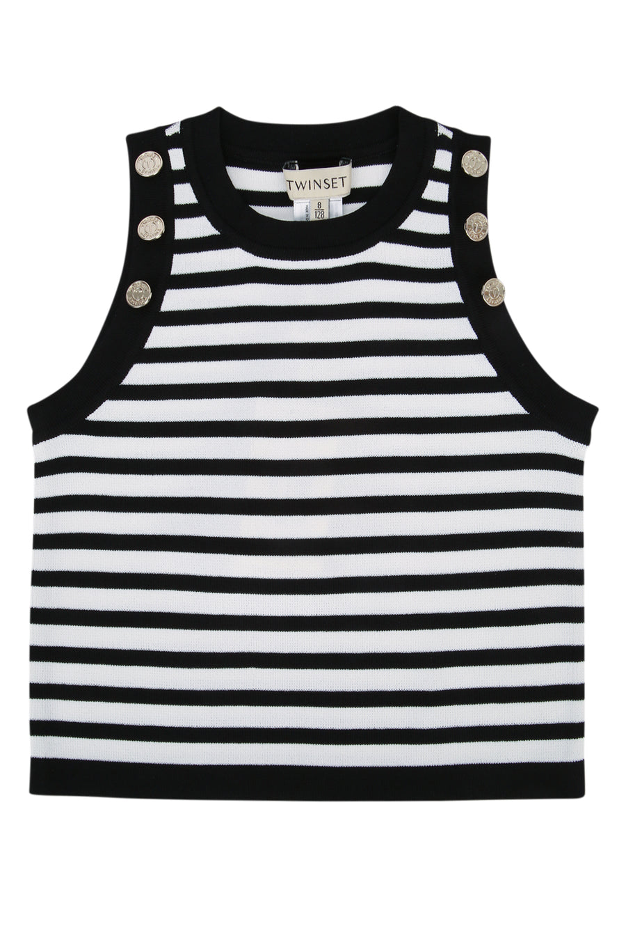 Twin-Set Righe Cotton tank top in black