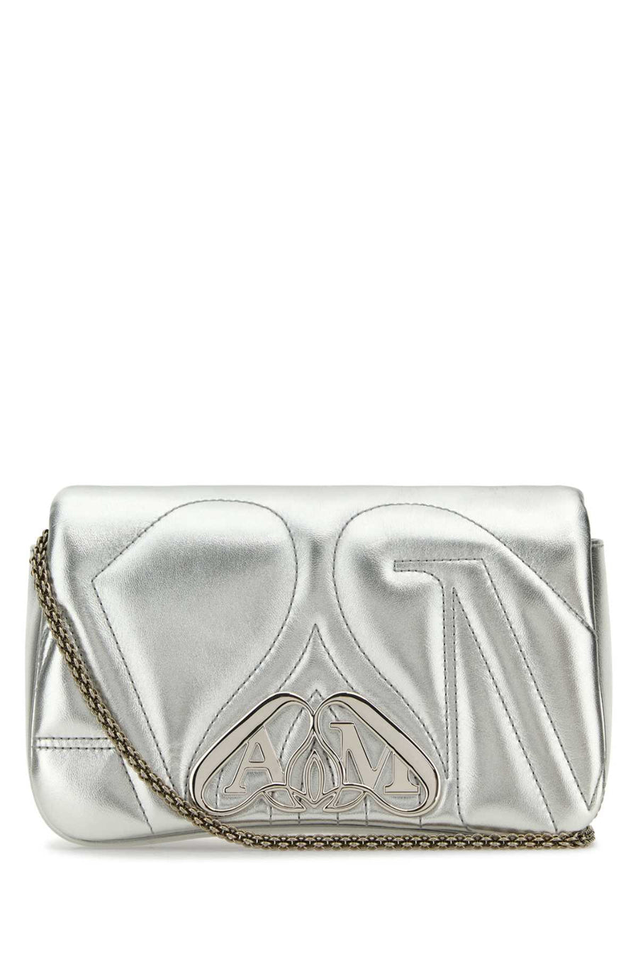 Alexander McQueen Exterior: 100% Lamb Lining: 100% Leather Finishing: Silver metal clutch in silver