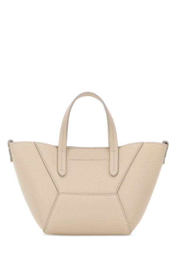 Brunello Cucinelli Exterior: 100% Leather top handle bag in beige